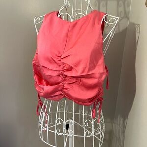 Vestique ruched hot pink satin crop top halter neck size S